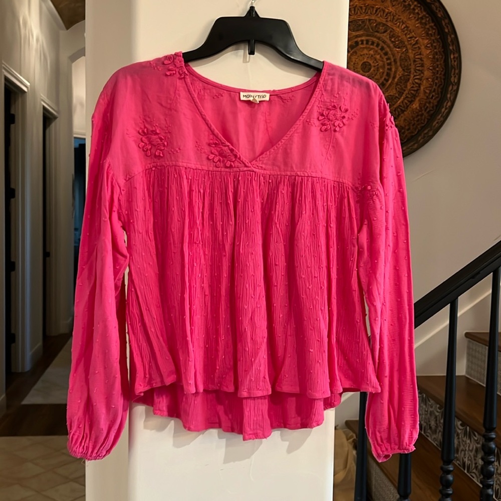 Pink Long Sleeve Top Crop Size Small